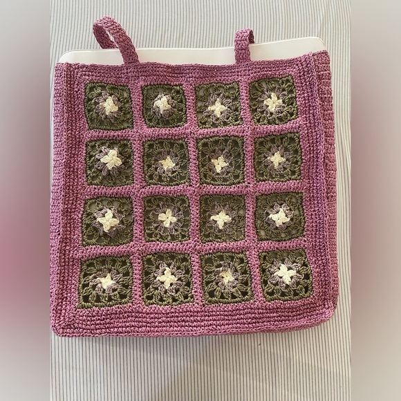 Tory Burch Pink & Green Raffia Hand Crochet Tote Bag - Picture 3 of 8